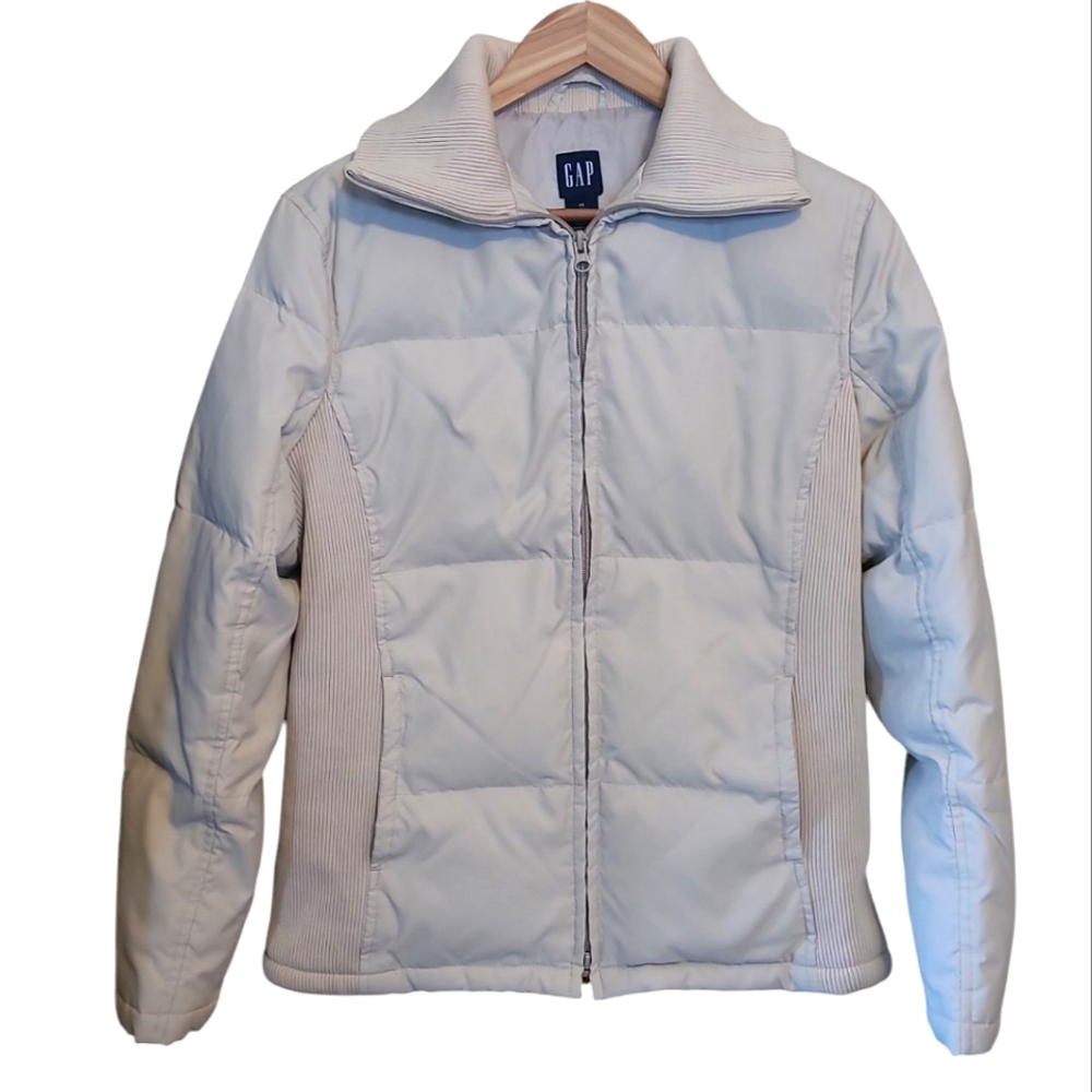 Women's GAP Down Puffer Jacket Cream Medium Vintage Y2K! - Picture 14 of 14